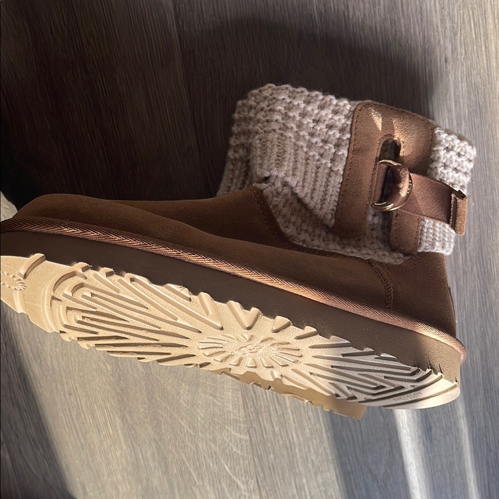 Brown and Cream Knit Ankle Boots